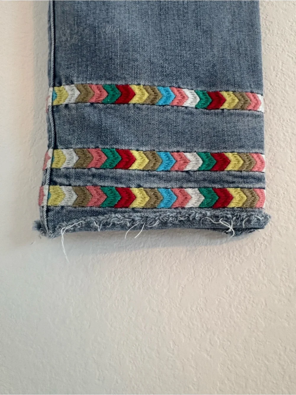 Boho Colorful Embroidered Straight Leg Crop Denim Jeans